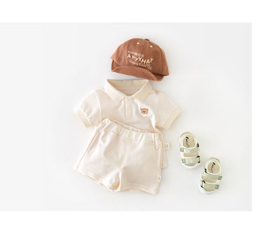 Polo Play Babyset – Somrig Unisex Outfit med Polotröja och Shorts | Storlek 0–3 år | Grön & Beige