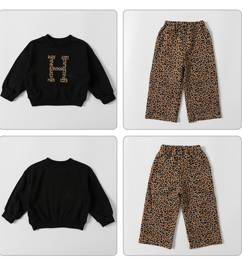 Set med tröja och byxor med leopardmönster – H Flickor, Bomull, Storlek 1–7 år