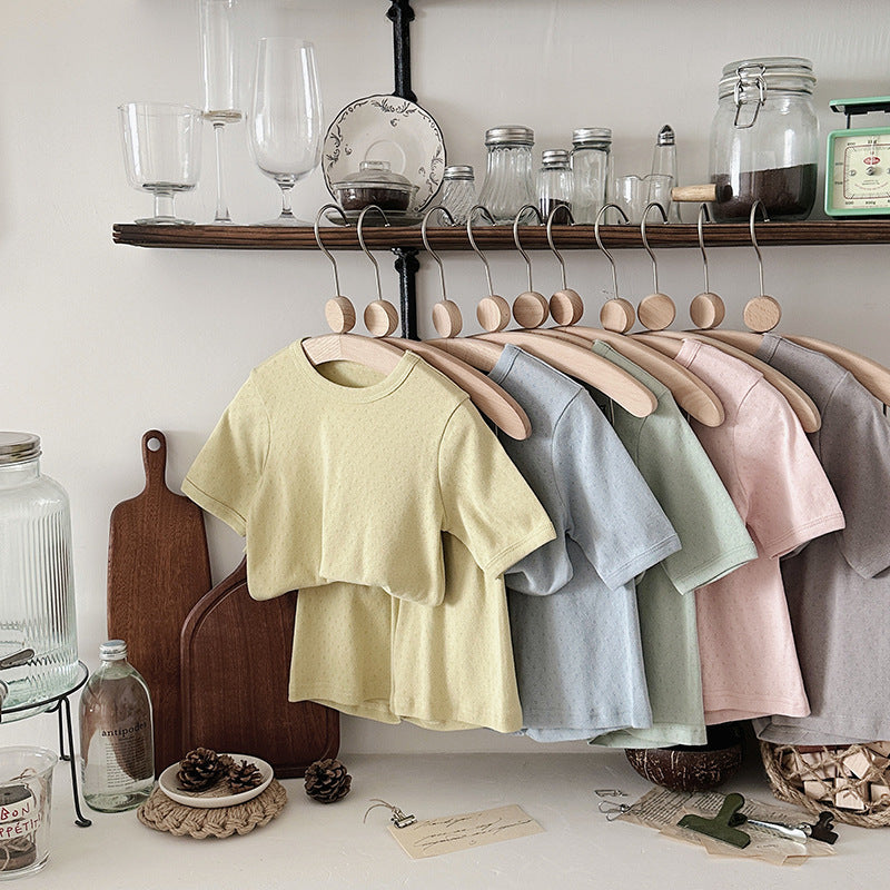 Unisex sommarset i ribbad bomull för baby och småbarn – T-shirt + shorts – Bomull – Little Loom – Gul, Grå, Blå, Rosa, Grön – Storlek 0–4 år