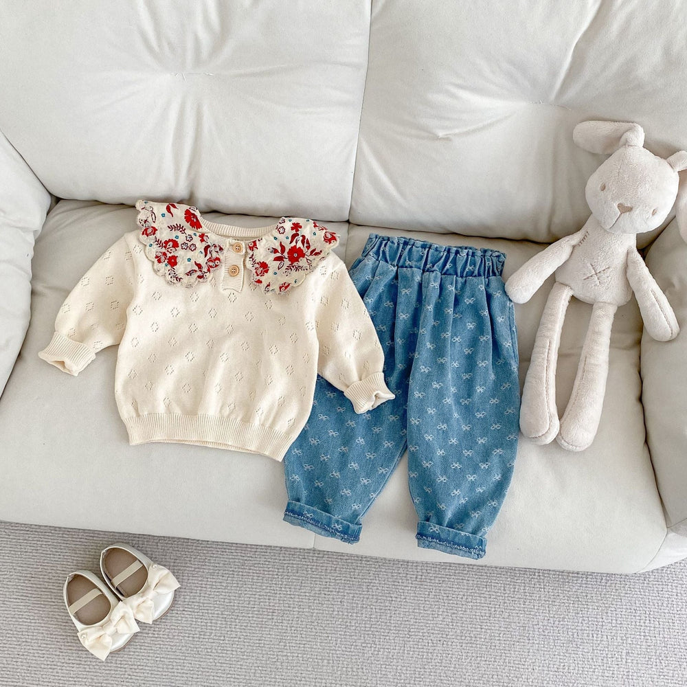Jeans med Rosetter – Blossom Flicka, Blå, Bomull, Denim, 0–3 År