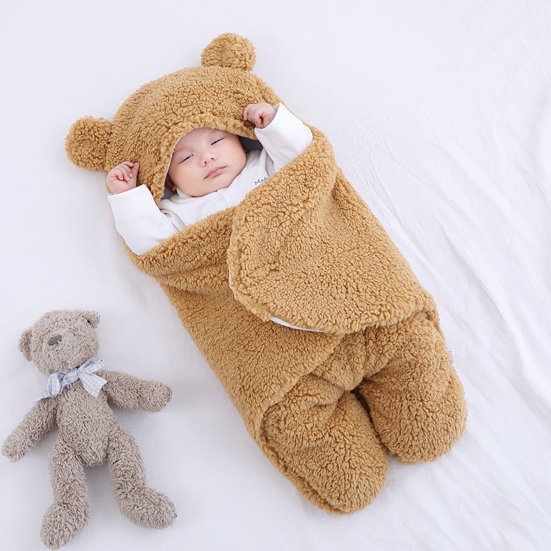Omlottfilt med björnöron – Baby, Beige/Blå/Rosa/Vit, Fleece, Bomull