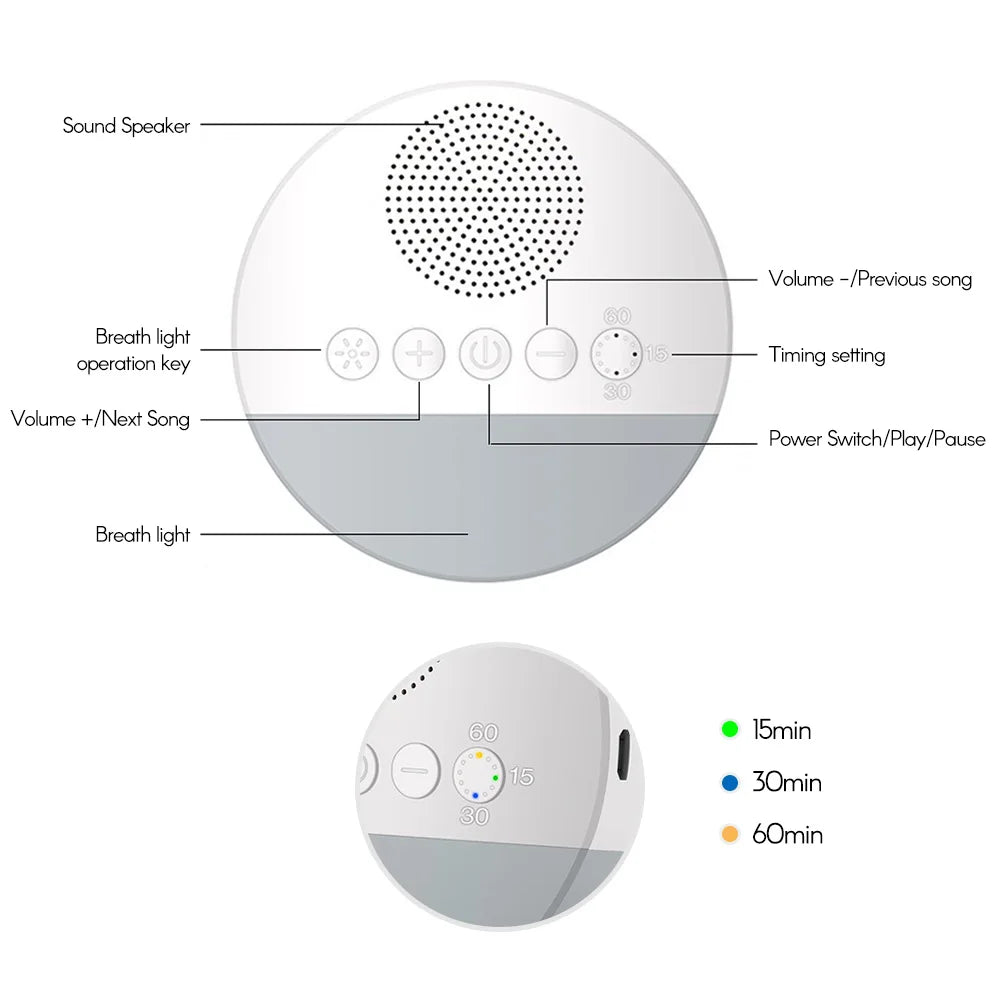 Baby White Noise Maskin – USB Sovmaskin med Nattlampa & Timer