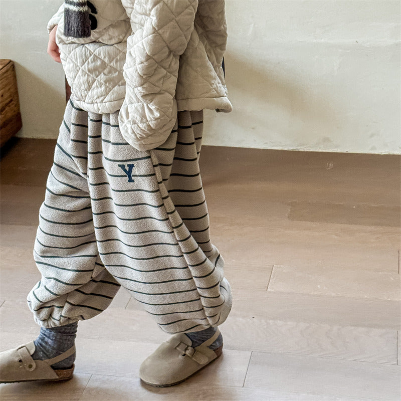 Randig Joggingbyxa – Mjuk som en Kram Unisex, Blå/Grå/Beige, Bomull, Storlek 0–6 år