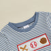Baseball Stripe Sommarsätt för Baby & Småbarn | Stickad T-shirt & Shorts | Knit Bomull | 0–3 år | Sportig Look för Pojkar