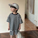 T-shirt och Shorts Sommarset – StripePlay Unisex, Svart/Grå, Bomull, Storlek 0–8 år