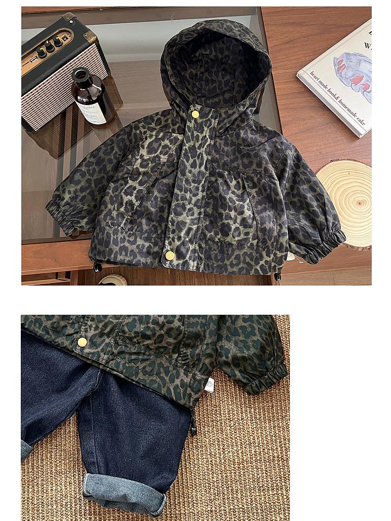 Vindjacka med Leopardmönster och Huvud – Savanna Flickor, Brun/Svart, Polyester, Storlek 0–5 År