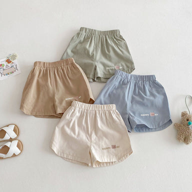Kortbyxa med Björn – Lino Shorts Unisex, Brun/Grön/Beige/Blå, Bomull, Storlek 0–5 år