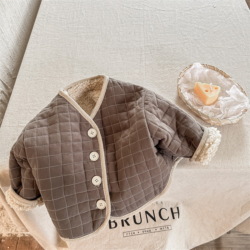 TeddySoft Vadderad Babyjacka Unisex | Vinterjacka 1–6 År | Varm Bomullsjacka med Knäppning & Rutmönster
