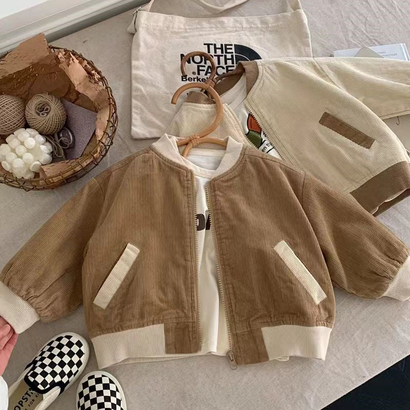 Jacka med ribbad struktur – Monro Unisex, beige/khaki bomull, storlek 1–8 år
