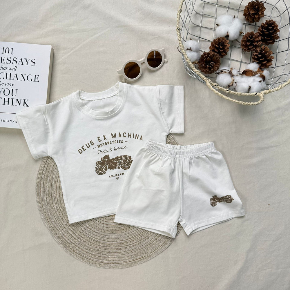 Rider Deux Babyset – 2-delat Sommarset med Vintage Motortryck | Bomull | Storlek 0–3 år