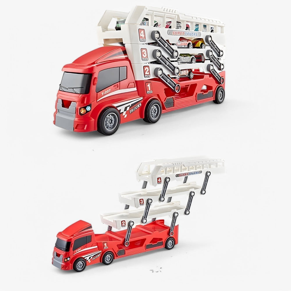 Leksaksbiltransport med 6 racerbilar – lastfunktion, utan batterier | lastbil