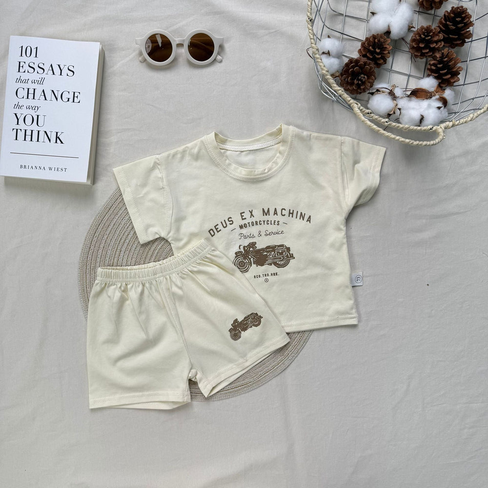 Rider Deux Babyset – 2-delat Sommarset med Vintage Motortryck | Bomull | Storlek 0–3 år