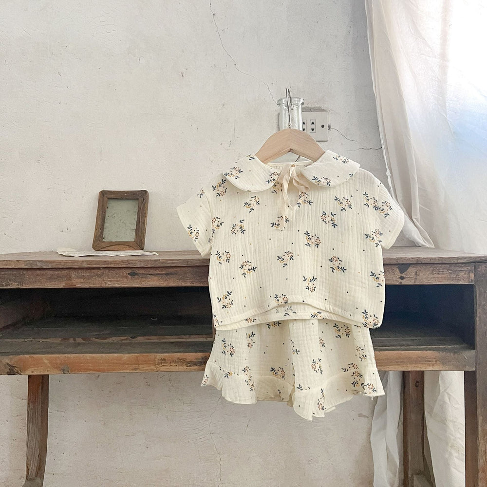 LittleBloom Babyset 0–3 år | Musselin Sommaroutfit för Flicka | Blommigt Mönster | Klänning, Body, Set eller Topp & Byxa
