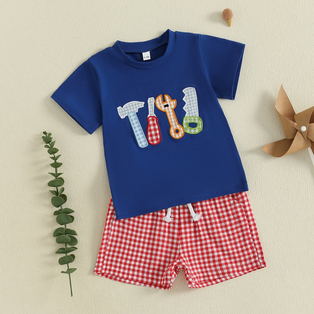 Baseball Stripe Sommarsätt för Baby & Småbarn | Stickad T-shirt & Shorts | Knit Bomull | 0–3 år | Sportig Look för Pojkar