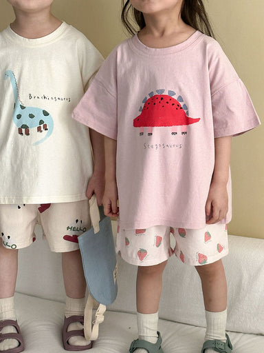 T-shirt med Dinosaurieprint – Baby, Småbarn, Förskolebarn, Grön/Grå/Beige/Rosa, Bomull, Storlek 0–8 år