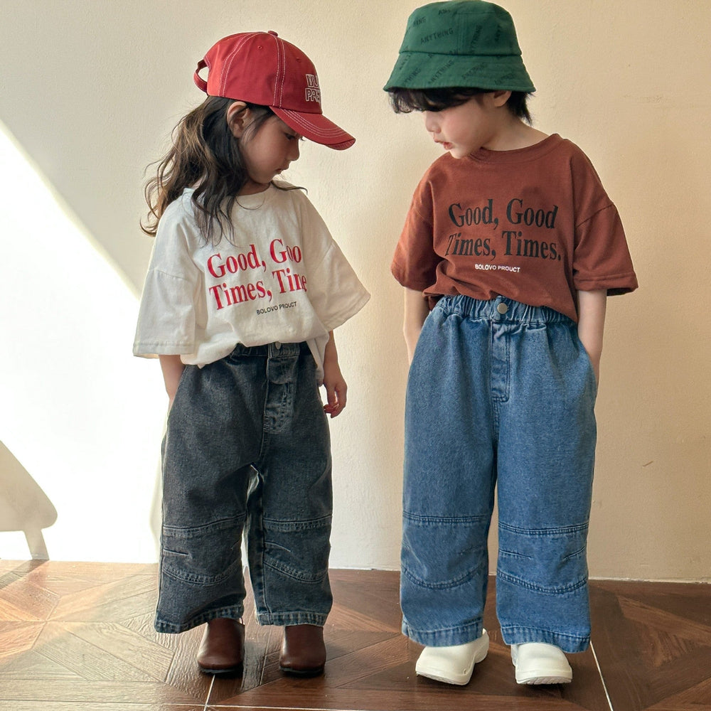 T-shirt med "Good Times"-tryck – Lumi & Loom Unisex, Brun/Vit, Bomull, Storlek 0–8 år