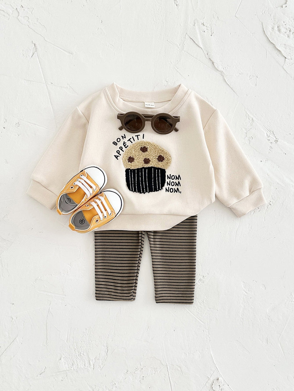 Klädset med Leggings och Tröja Muffin – Nom Nom Unisex, Beige, Bomull, Storlek 0–3 år