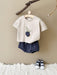 Sommarklädset T-shirt med Persika + Shorts Jogging – Little Pebble Set Unisex, Beige/Blå, Bomull, Storlek 0–3 år
