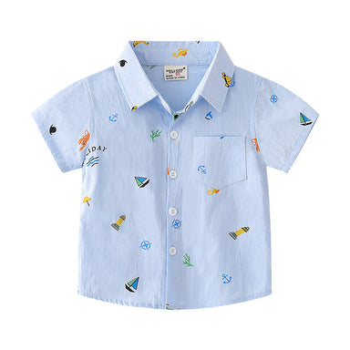 Holiday Button-Up Skjorta för Barn – Somrig bomullsskjorta med lekfulla tryck | Storlek 2–6 år