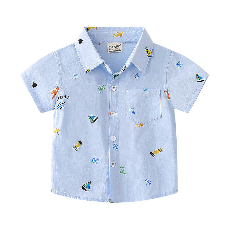 Holiday Button-Up Skjorta för Barn – Somrig bomullsskjorta med lekfulla tryck | Storlek 2–6 år