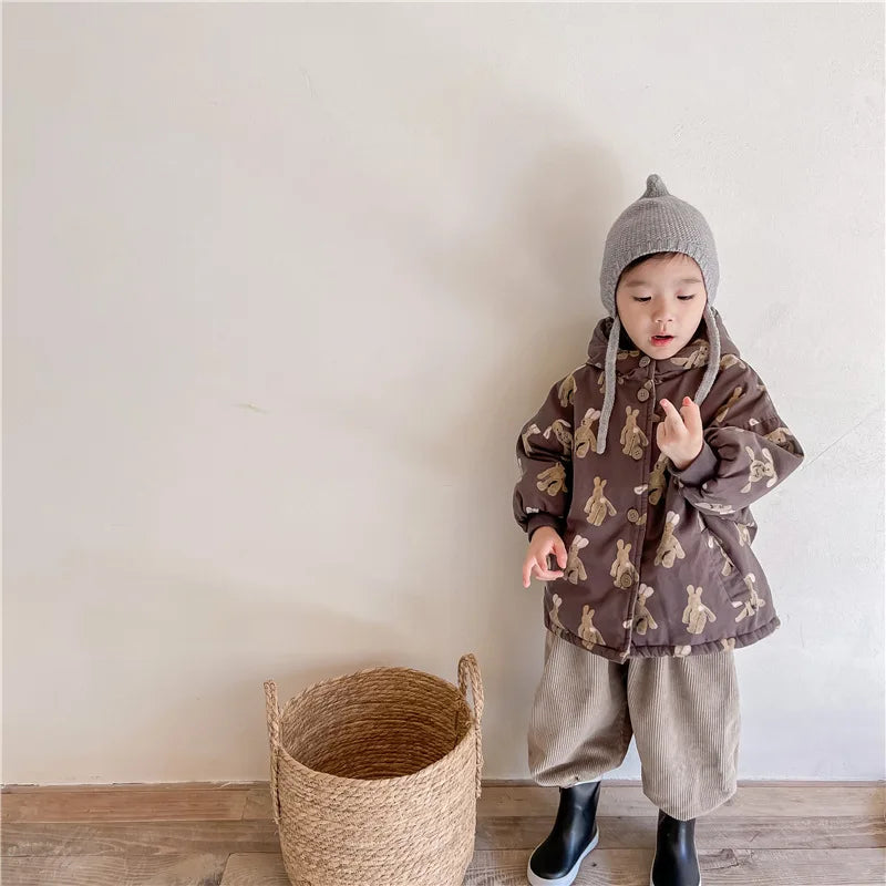 Jacka med Huva – Knuffel Unisex, Brun/Beige, Polyester, Storlek 0–6 år