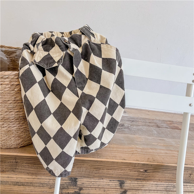 Rutig Byxa – Checkmate Unisex, Svart/Brun, Bomull, Storlek 0–6 År