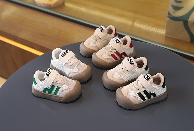 Sneaker med Kardborreband – Sao Pojke, Vit/Röd/Svart, Läder, Storlek 16–26