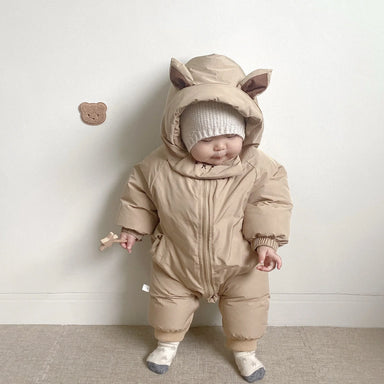 Jumpsuit/Overall med Huva – Katt Baby, Beige/Svart, Polyester, Storlek 0–2 år
