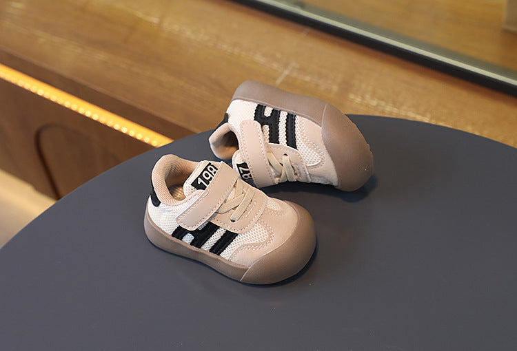 Sneaker med Kardborreband – Sao Pojke, Vit/Röd/Svart, Läder, Storlek 16–26