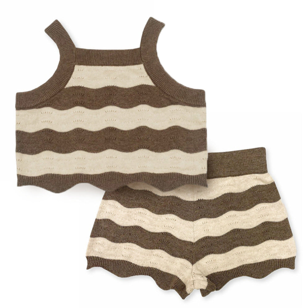Terra Mini Coco Wave Baby Sommarset – Topp + Shorts – Naturliga Färger – Stickad Bomullsblandning – 0–2 år – Unisex Sommaroutfit