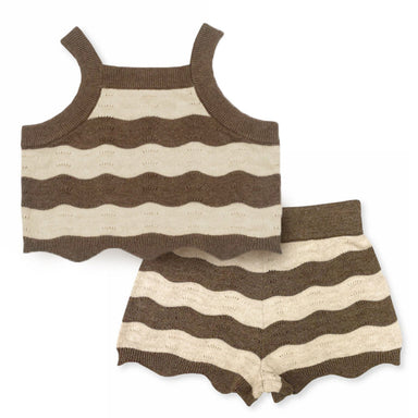 Terra Mini Coco Wave Baby Sommarset – Topp + Shorts – Naturliga Färger – Stickad Bomullsblandning – 0–2 år – Unisex Sommaroutfit