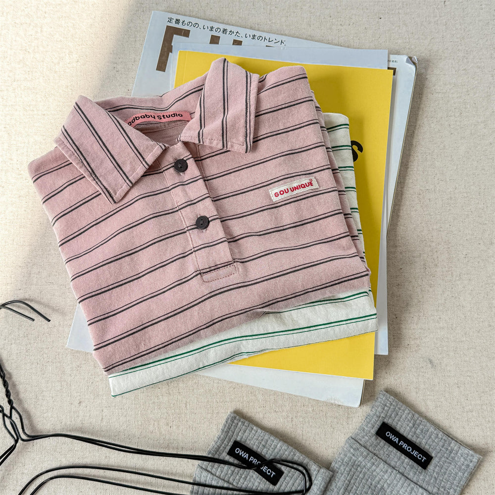 OWA Polo Stripe Unisex Barntröja 0–6 år | Randig pikétröja – Bomull