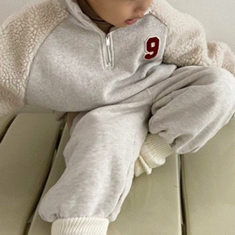 Träningsset med Fleece – CozyFit Unisex, Grå/Blå, Bomull, Storlek 0–6 år