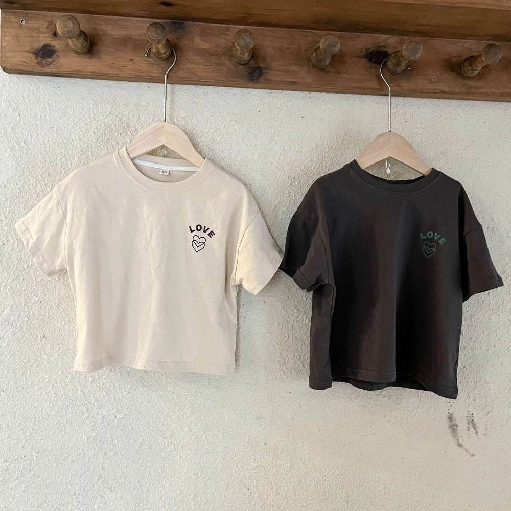 Oversized T-shirt – CozyLove Unisex, Grå/Beige, Bomull, Storlek 0–8 år