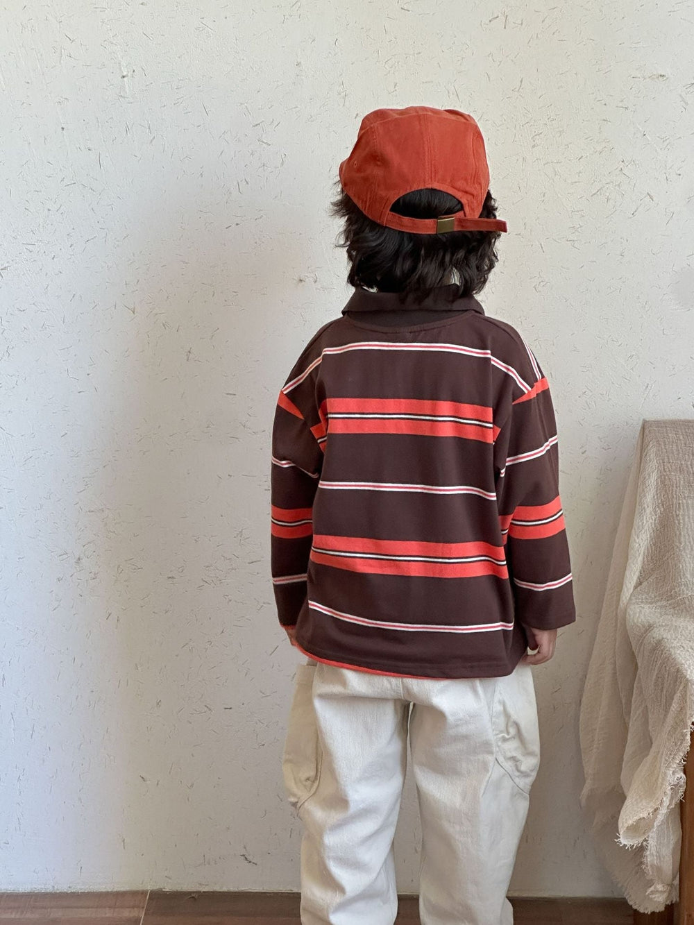 Pikétröja med ränder – LuckyStripe Unisex, Brun/Grå, Bomull, Storlek 0–8 år