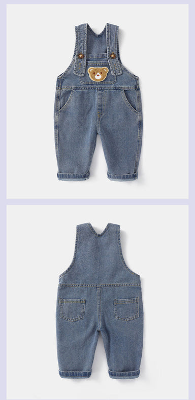 Hängselbyxa med Björn – TeddyDenim Jeansoverall Unisex, Blå, Bomull, Denim, Storlek 0–5 år