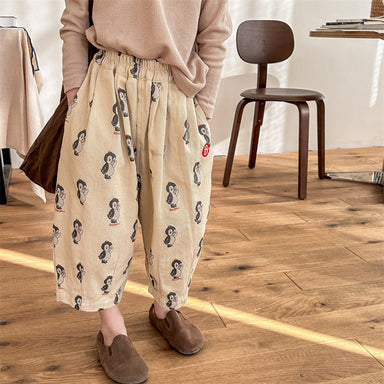 Byxa med Pingvintryck – Woodsy Unisex, Beige/Grön, Bomull, Storlek 0–6 År