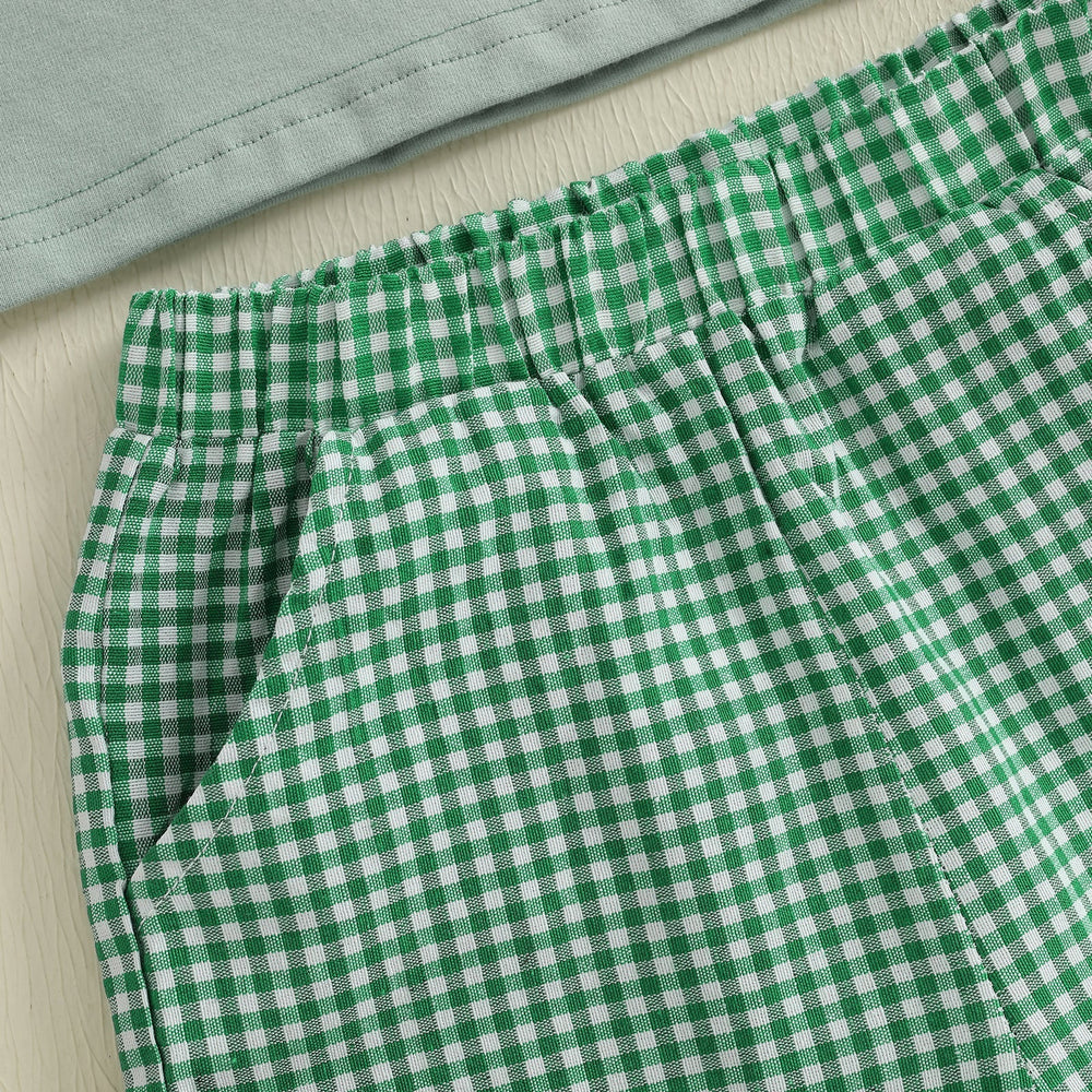 SailAway Sommarsätt för Pojkar | T-shirt med Segelbåt & Grön Rutig Shorts | Bomull & Polyester | 6 mån–4 år | Somrig Outfit för Småbarn