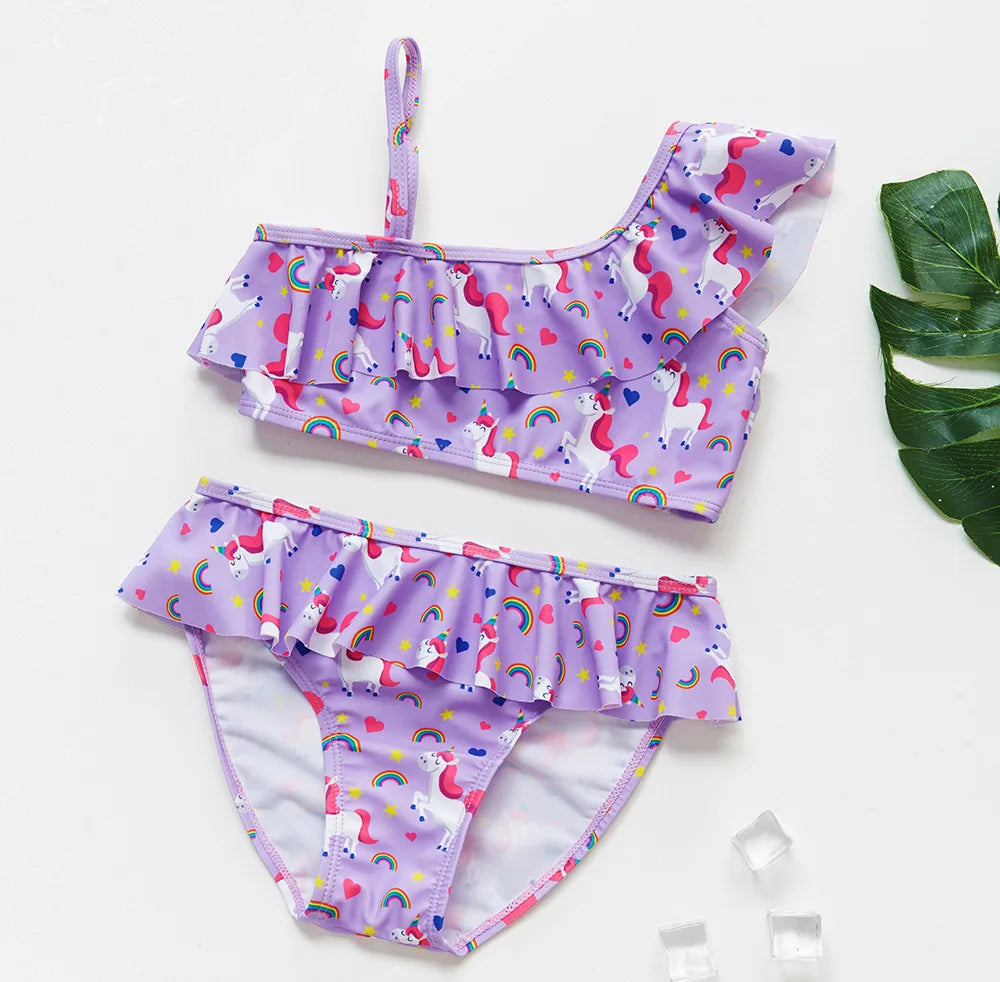 Flickor Tankini Baddräkt Sjöjungfruprint – Sommarstrandkläder | 3-12 år