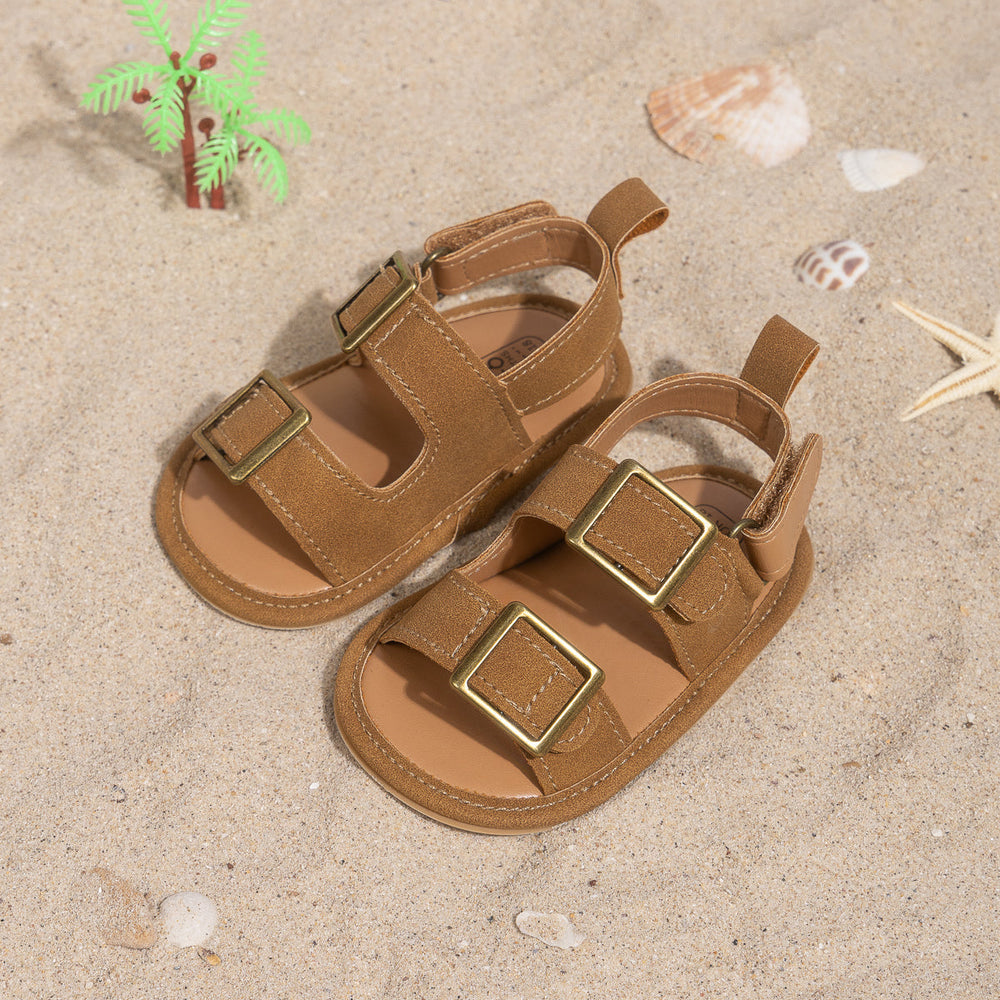 Solevi Lino Babysandaler – Sommarsandal för Flicka/Pojke – Justerbara – Halkfria – Brun/Beige – 0-1,5 år – Veganskt Läder
