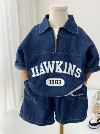 Denimset med shorts och skjorta – Hawkin Småbarn, Förskolebarn, Barn, Blå, Bomull, Storlek 1–7 år