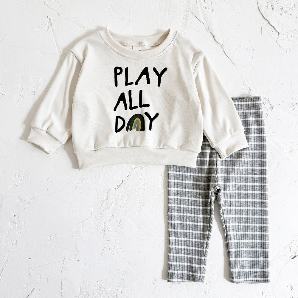 Klädset med leggings och tröja – Play All Day Unisex, Grå, Bomull, Storlek 0–3 år