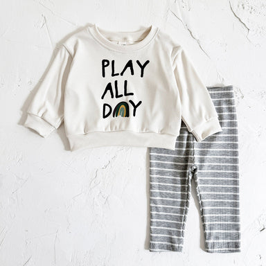 Klädset med leggings och tröja – Play All Day Unisex, Grå, Bomull, Storlek 0–3 år