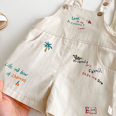 Hängselbyxa med Palmer – Baby Småbarn Förskolebarn Lekoverall, Beige/Brun, Bomull, Storlek 0–5 år