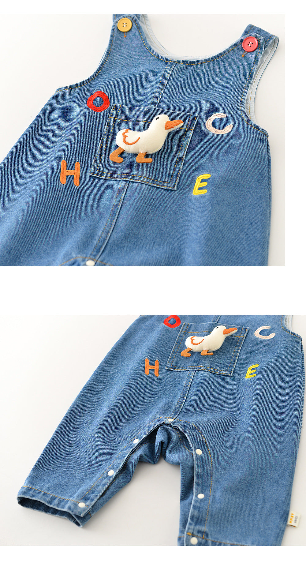 Baby Hängselbyxor i Denim med Anka – Unisex Outfit för Småbarn
