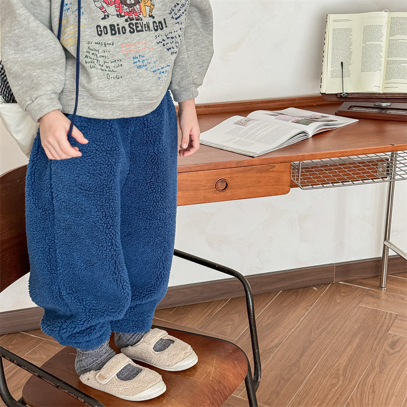 Teddyjoggingbyxa – Snuggle Unisex, Brun/Grå/Blå, Bomull, Storlek 0–6 år