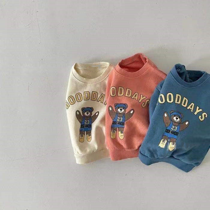 Tröja med björntryck – GoodDays Unisex, Blå/Orange/Vit, Bomull, Storlek 0–2 år