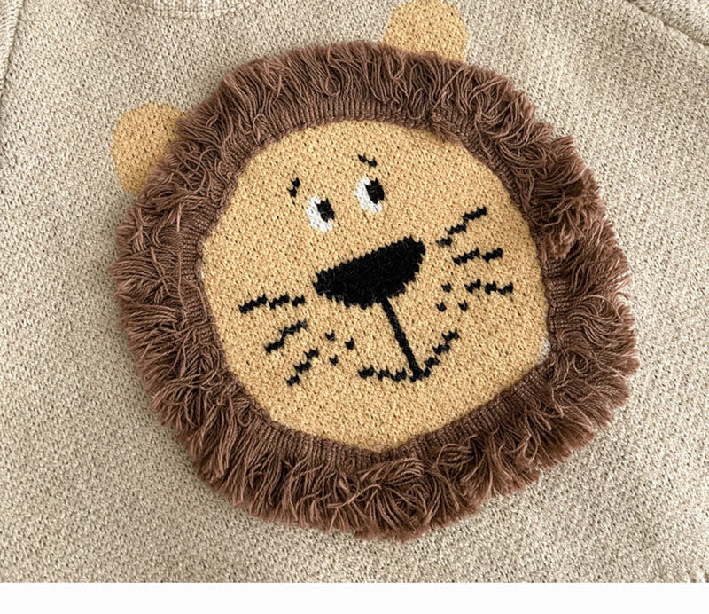 Tröja med Lejon – Lio Tröja Unisex, Beige/Grå, Bomull, Storlek 0–3 år