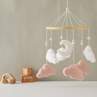 Babymobil med moln – Droomwolk Unisex, brun/rosa, bomull, 45 cm hög x 23 cm bred