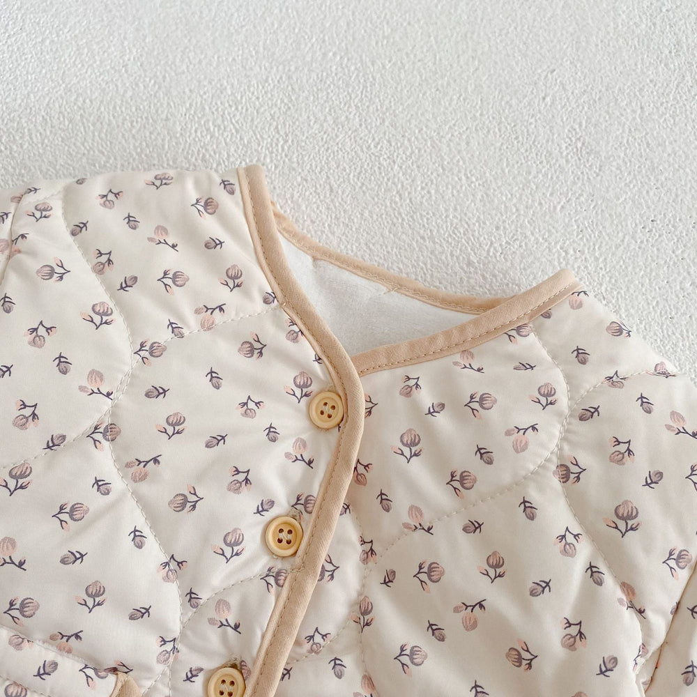 Vadderad jacka – LieveLot Flickor, Blommönster, Beige, Bomull, Storlek 0–3 år